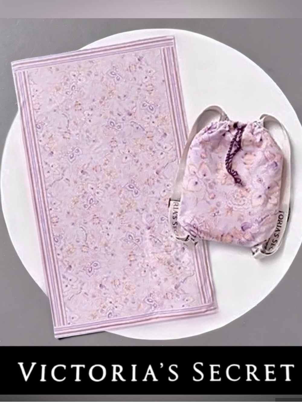 Victoria's Secret Lilac Floral Drawstring Backpack Towel